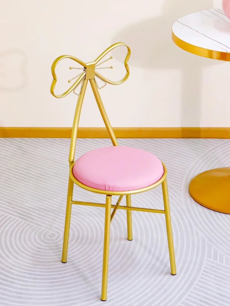 1 unidad, silla de maquillaje de mariposa con respaldo desmontable, silla de manicura, dormitorio de unidad pequeña, taburete de tocador para niña: Rosa