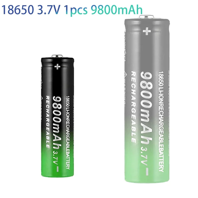 18650 Lithium Batteries Flashlight 18650 Rechargeable-Battery 3.7V 9800mah for Flashlight + USB charger: green
