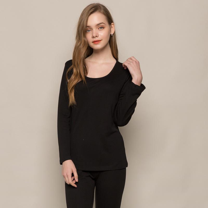 Autumn and Winter Thickened 30% Silk 70% Wool Thermal Underwear Suit Female Silk Knitted Bottom-knitted Autumn Clothes and Trou: Black / XXL