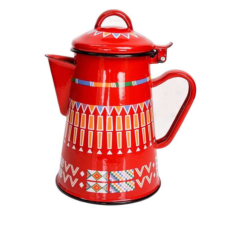 Emalje kaffekande med håndkedel induktionskomfur gaskomfur universal mælkekande 800ml rød blå kedel tekande picnic pot: Rød