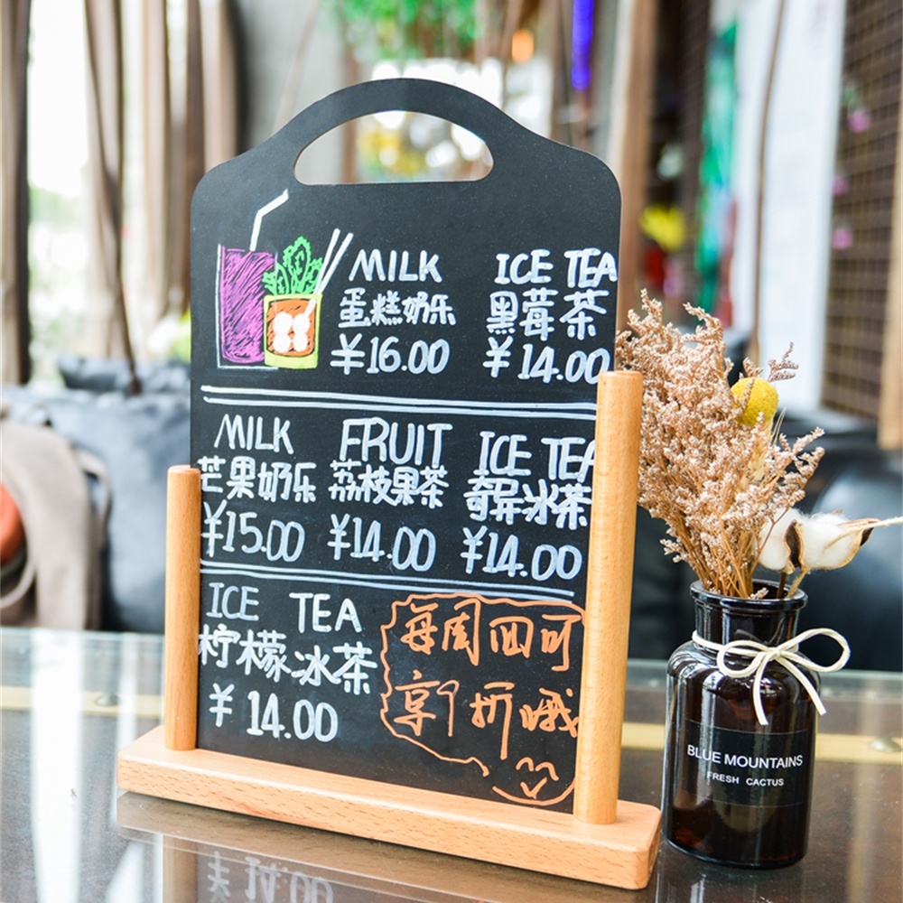 A4 Diy Wooden Rewritable Double-sided Blackboard Chalkboard Table Card Sign Stand Tabletop Price Tag Hand-paint Menu Display