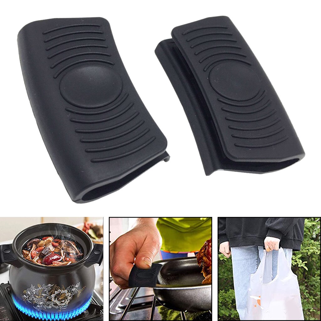 Antislip Siliconen Handvat Houder Kookgerei Pannenlap Gietijzeren Koekenpan Grip Mouwen Cover Potten Pannen Handvat Houders: 2pcs black