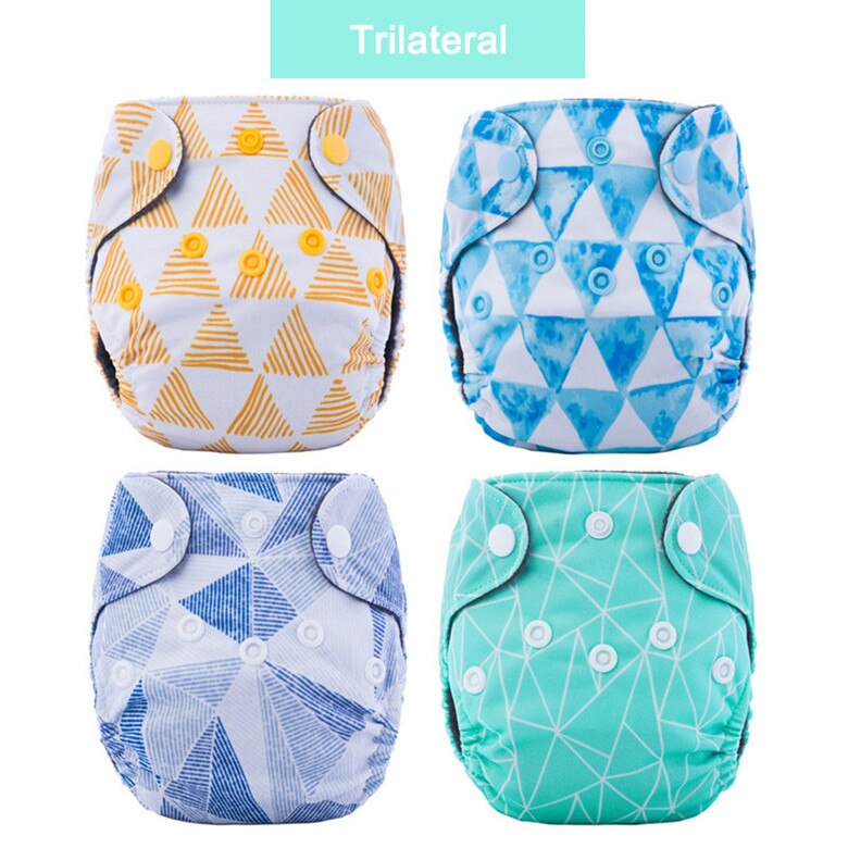 4 st nyfödd aio tygblöja små babyblöjor dubbla vakter träkolbambu foder passar 2-5kg barn: Trilateral