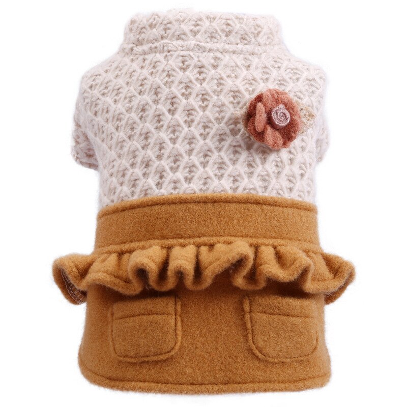 Luxe Hond Rok Winter Warm Puppy Jas Bloemen Kleine Hond Jas Festival Party Kleding Kostuum Voor Chihuahua Poedel Bulldog: Coffee / XS