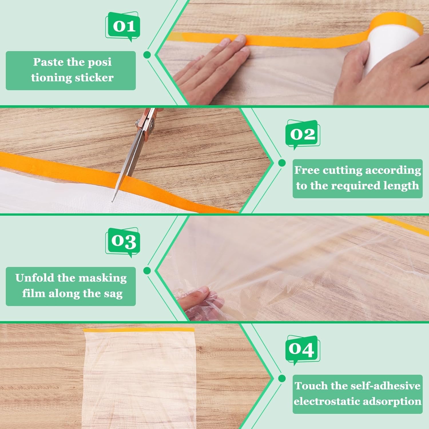 1 rol 4 x 20m tape en afdekfolie, voorgeplakte maskeerfolie, zelfklevende plastic schilderfolie, multifunctioneel verfmaskeerpapier