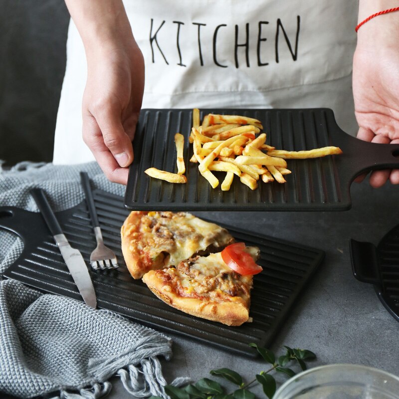 Zwart Mat Keramische Twee Oor Lade Huishoudelijke Servies Ontbijt Plaat Steak Plaat Bakken Plaat Oven Bakken Plaat