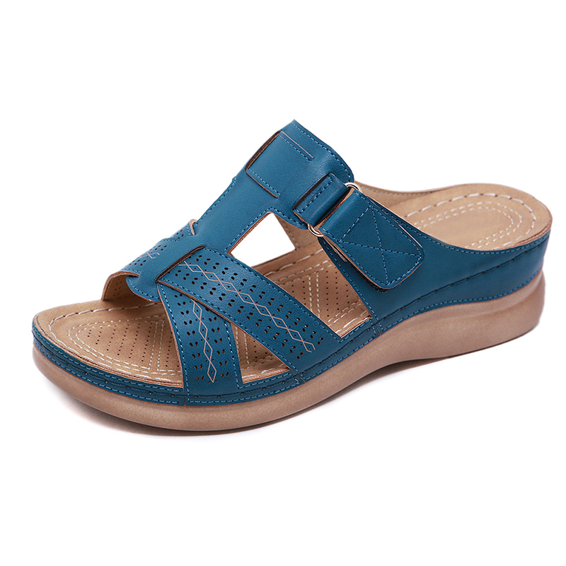 Newly Women Premium Orthopedic Open Toe Sandals Vintage Anti-slip Breathable for Summer YA88: blue / 40