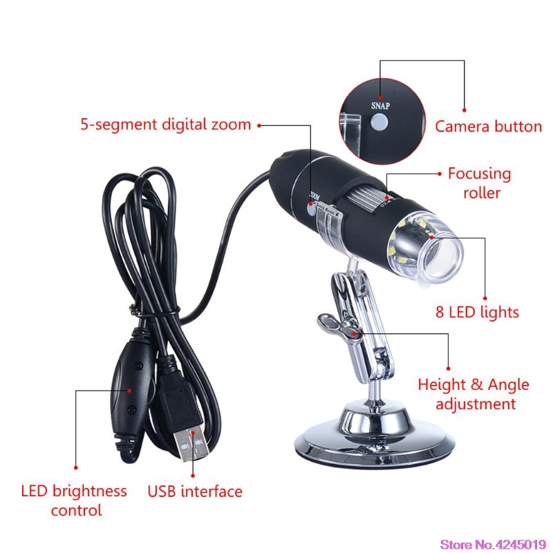1600X USB Digital Microscope Camera Endoscope 8LED Magnifier with Metal Stand