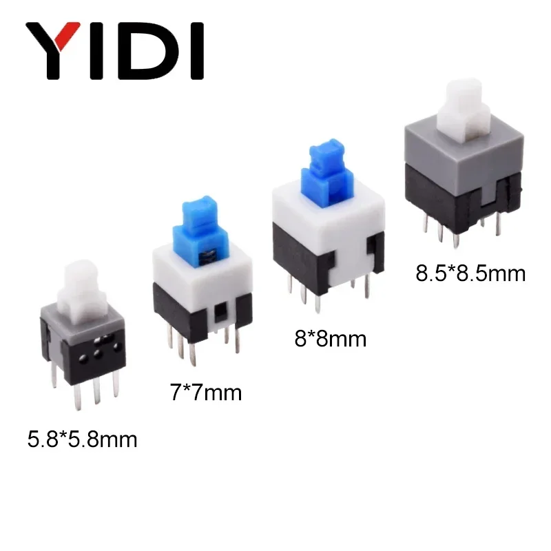 10 Uds PCB tacto Micro Mini botón de enganche encendido apagado interruptor de bloqueo automático DIP tapa de 6 pines 5,8*5,8/7*7/8*8/8,5*8,5mm