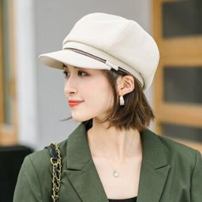 Gorras elegantes para mujer, sombrero con cremallera, tendencia Retro, estilo clásico, Snapback, Otoño e Invierno: beige