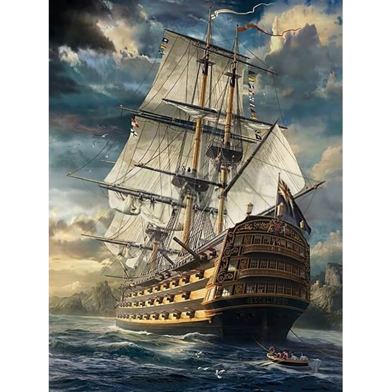 5D DIY Diamond painting Cross stitch Ship On Sea Full Square Diamond embroidery Round Diamond mosaic KBL