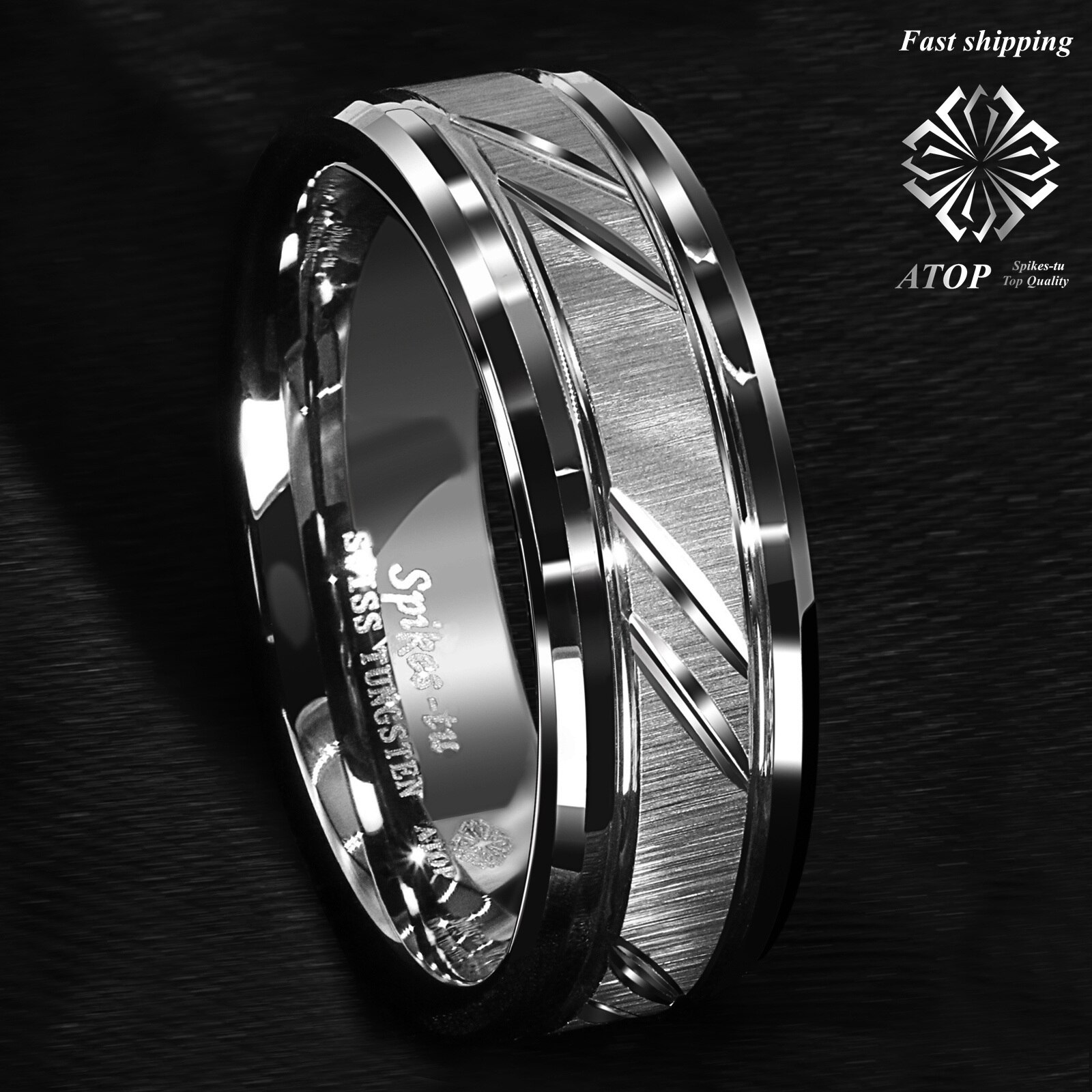 Bague en carbure de tungstène, 8mm, feuille d'argent, Style brossé, bijoux de mariée sommet