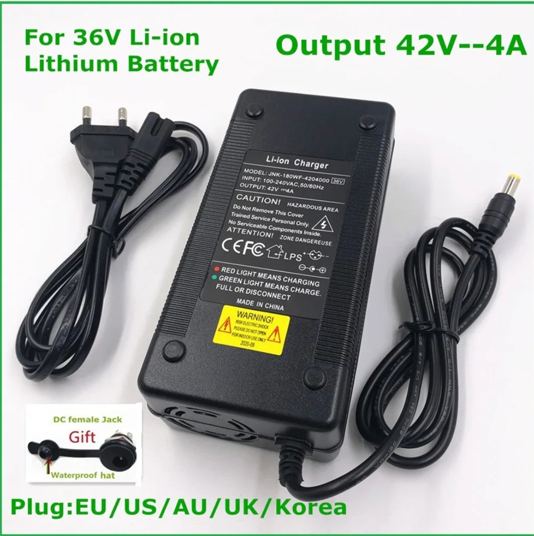 36V E Bike E scooter Oplader Uitgang 42V4A Oplader voor 10Serie 36V 37V Li-ion Batterij Oplader DC 5.5mm * 2.1mm snel opladen