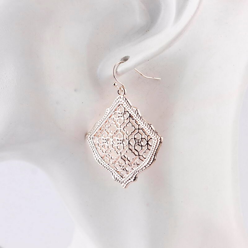 Boucles d'oreilles en filigrane du maroc pour femmes, en forme de goutte d'eau, carrées, ajourées, de fête des mères: Rose Gold