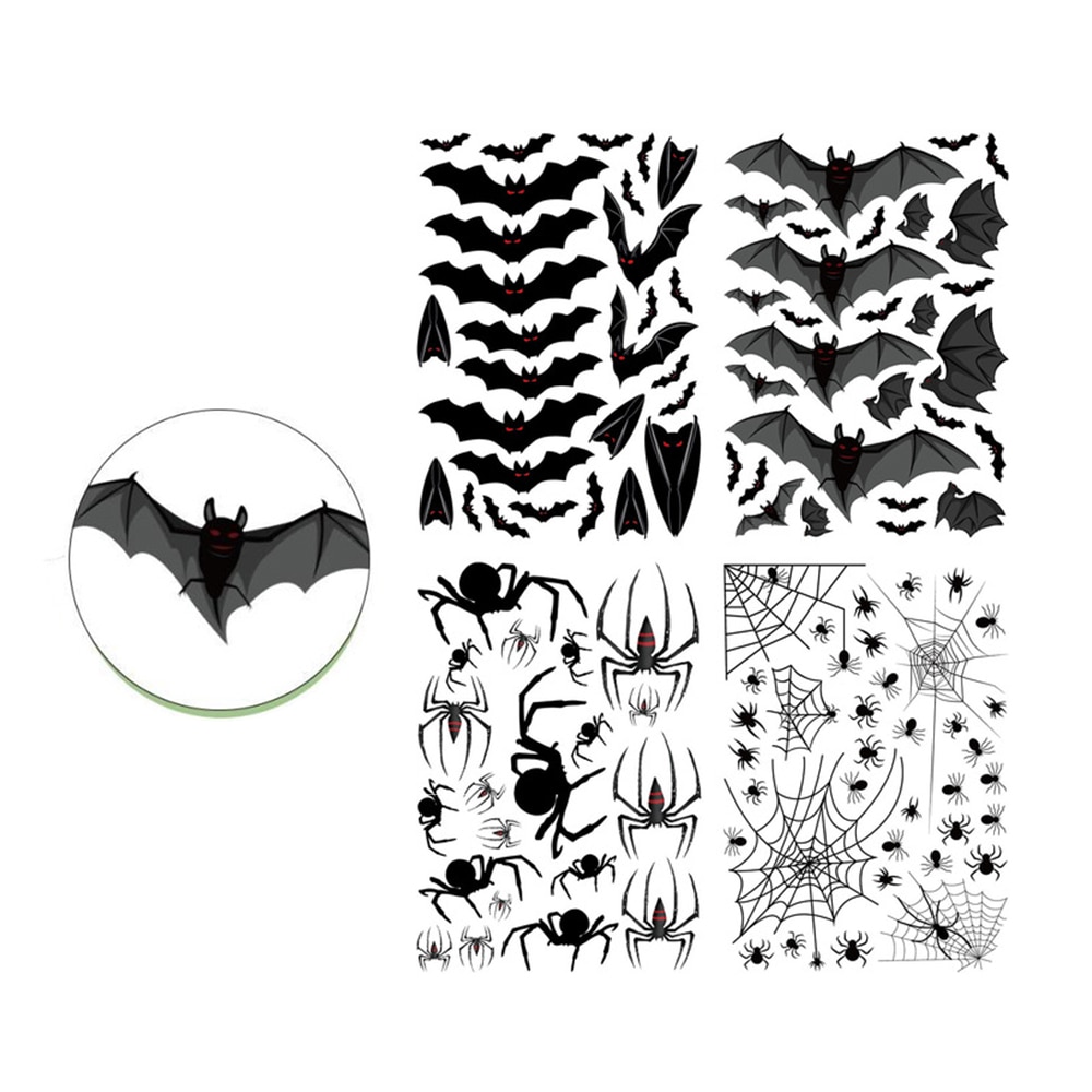 Halloween Spider Stickers Removable Bat Decal Wall Sticker For Window Background Home Office Theme Party Supples Decoration
