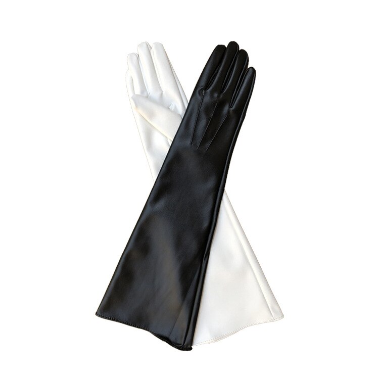 Gants en cuir Pu de 50cm de long, couleur ivoire noir,