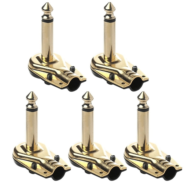 -6.35mm Right Angle Mono Electric Guitar Plug 90 Degree Elbow Sophomore Core o Microphone Amplifier Connector(5PCS)