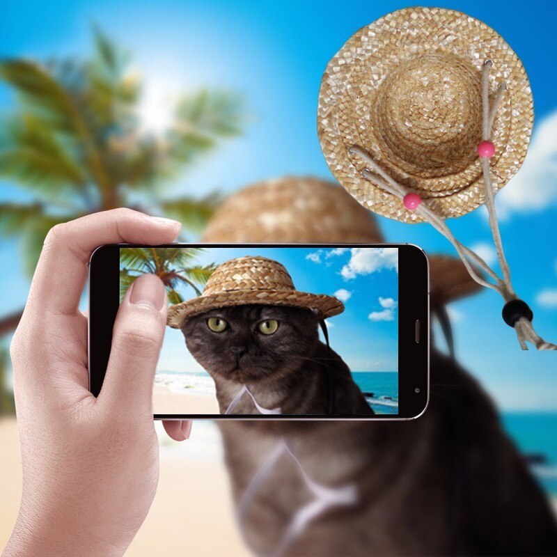 1 ud. sombrero de Sol de Mascota de hecho a mano Tejido estilo Hawaii ajustable mascotas perro cachorro gorras lindo sombrero de paja para mascotas accesorios S/M y M/l