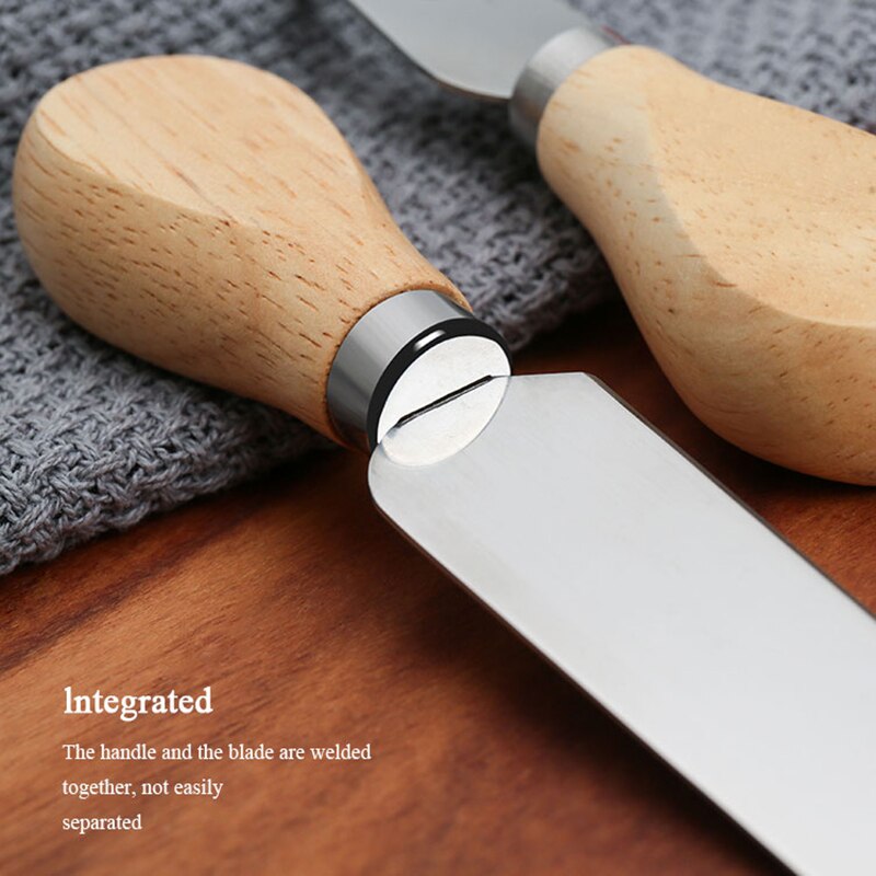 4Pcs Cheese Knives Set Stainless Steel Cheese Knives Oak Bamboo Handle Cheese Slicer Cutter Butter Knife Spatula Mini Knife Tool