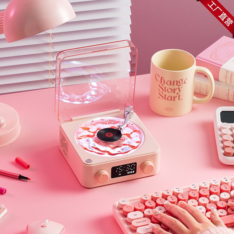 Altavoz de tocadiscos Retro con ruido blanco, reproductor de discos de vinilo inalámbrico con Bluetooth, sonido estéreo, efecto de lámpara de proyección RGB