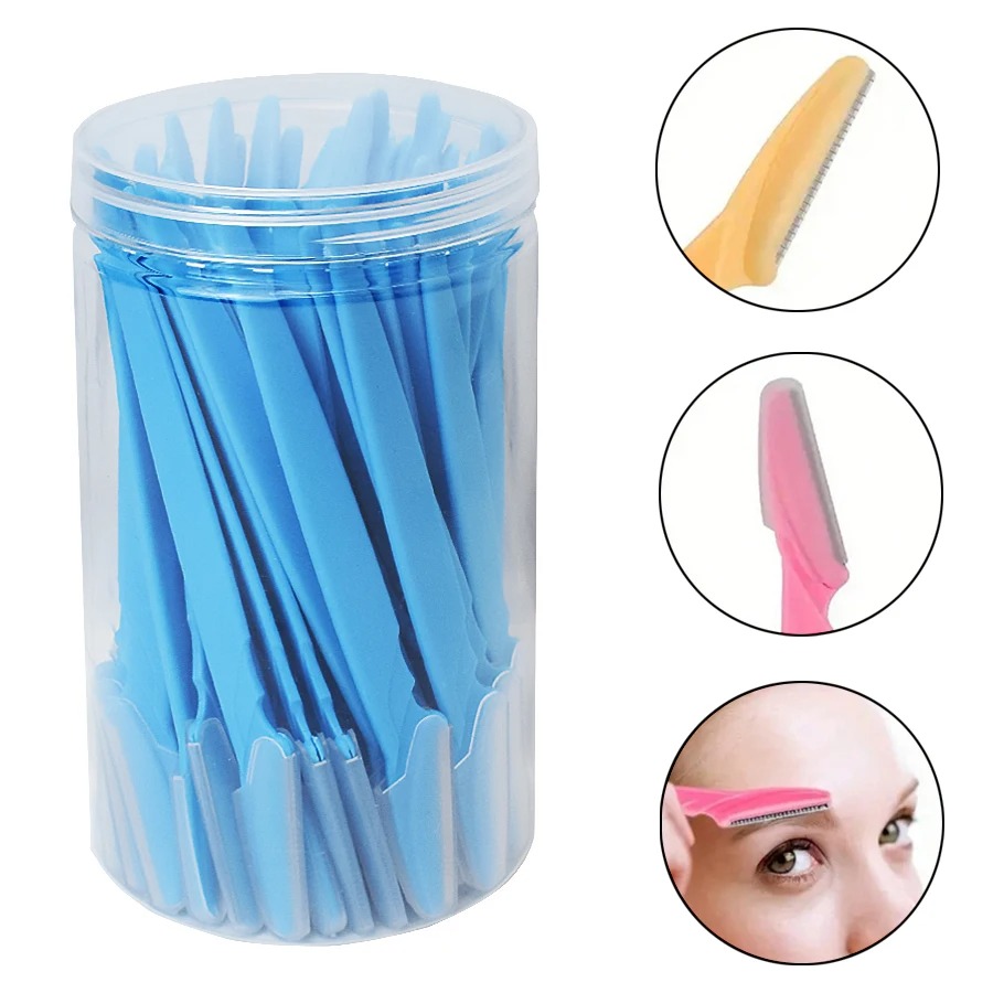 Maquinilla de afeitar para cejas para mujer, herramientas dermaplaning exfoliantes multiusos y maquinilla de afeitar Facial con cubierta de precisión, belleza de seguridad, 30 Uds.: Negro y plata