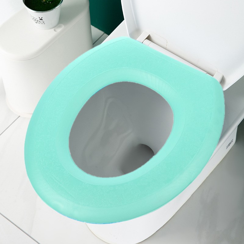 Washable Toilet Seat Cover Waterproof Sticker Foam Toilet Lid Cover Portable Silicone Toilet Cup Covers Bathroom Accessories: Blue