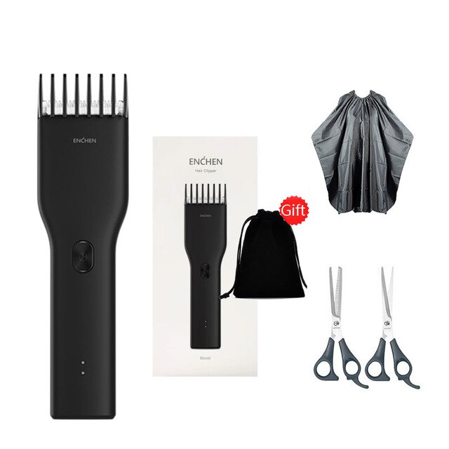 ENCHEN Hair Clipper Men's USB Rechargeable Electric Beard Trimmer Two Speed Ceramic Cutter Hair Cutting Machine: Black Set1