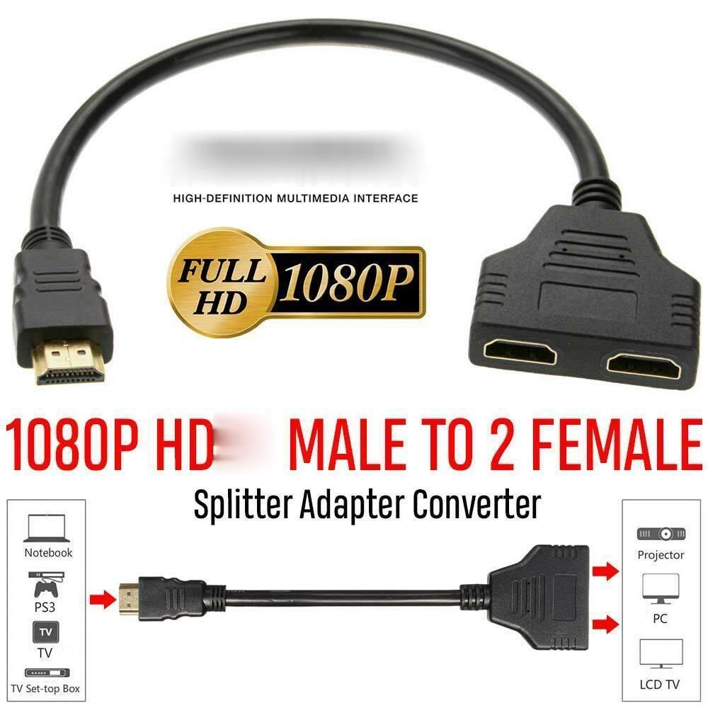 1080P HDMI Splitter Male to Female Cable Adapter Converter HDTV 1 Input 2 Output 2-port HDMI Switch