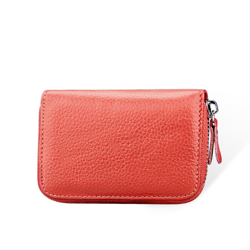 KEVIN YUN Brand Candy Colors Women Credit Card Holder Genuine Leather Wallet Purse ID Card Case: watermelon red