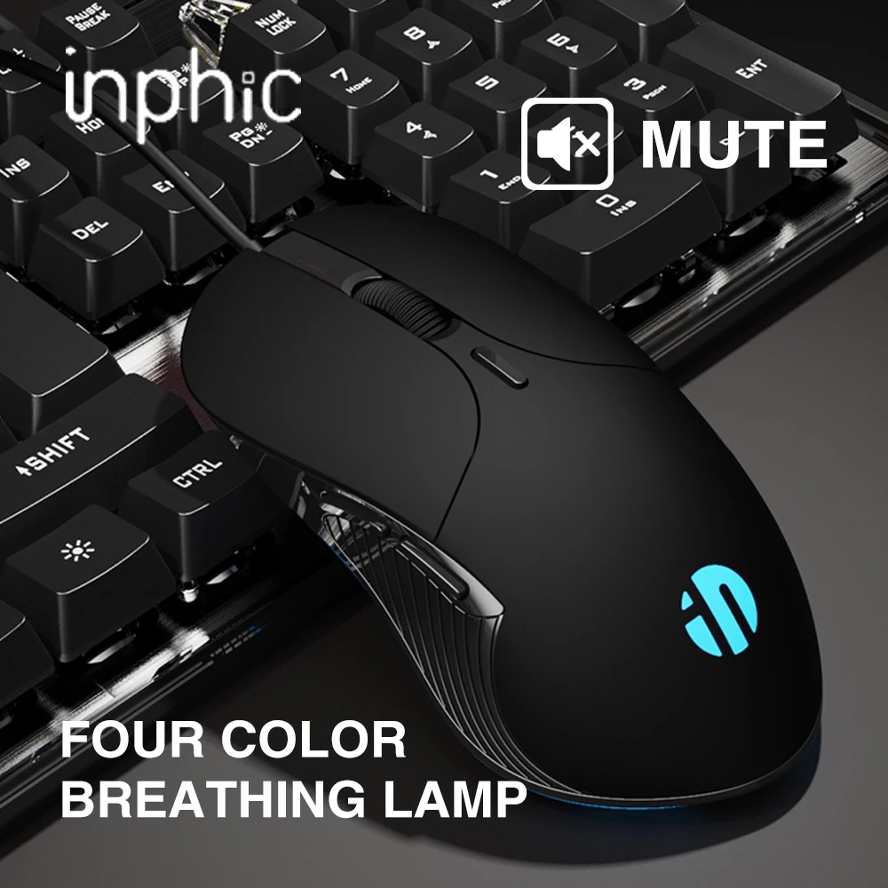 INPHIC – souris de jeu PB1, filaire, USB, 6 touches, 4800 DPI, réglage de la Macro définition, programmation pour PC