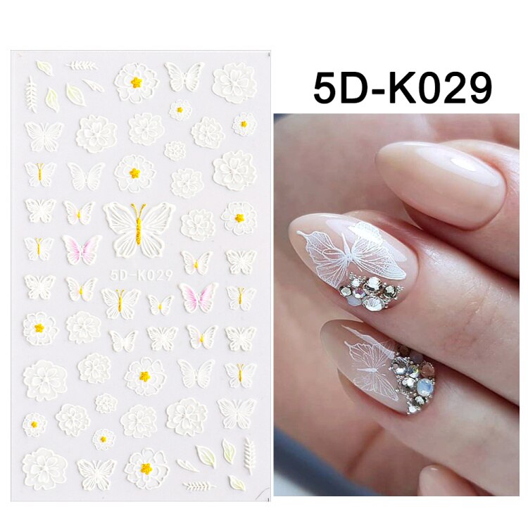 Pegatinas autoadhesivas para decoración de uñas, calcomanías deslizantes con degradado de rosas blancas, tema de verano, láminas de transferencia, envolturas de decoración, 5D-K052: 5D-K029