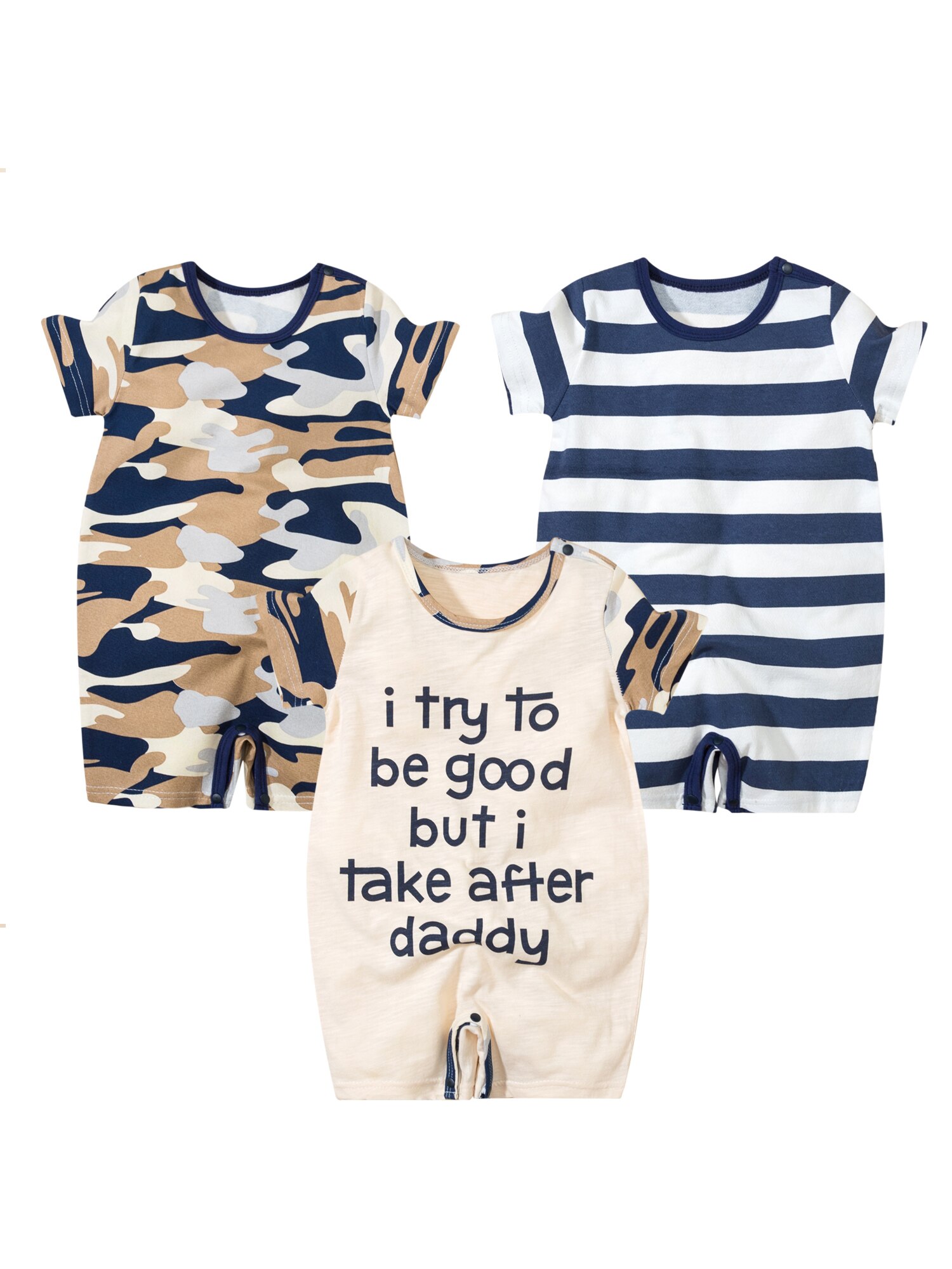 3 Stks/partij Baby Jongens Korte Mouw Rompertjes Print Ronde Hals Korte Mouwen Bodysuits