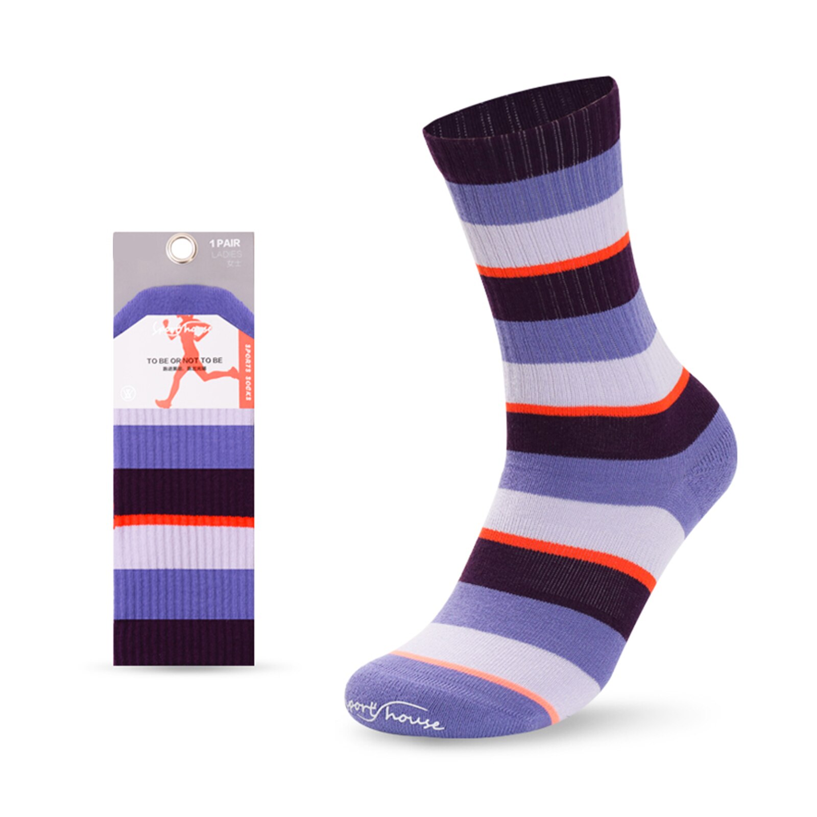 Kobiety profesjonalne oddychające skarpety sportowe nadruk paski robić biegania joga absorpcja potu skarpety bawełniane białe antypoślizgowe 1 para: purpurowy