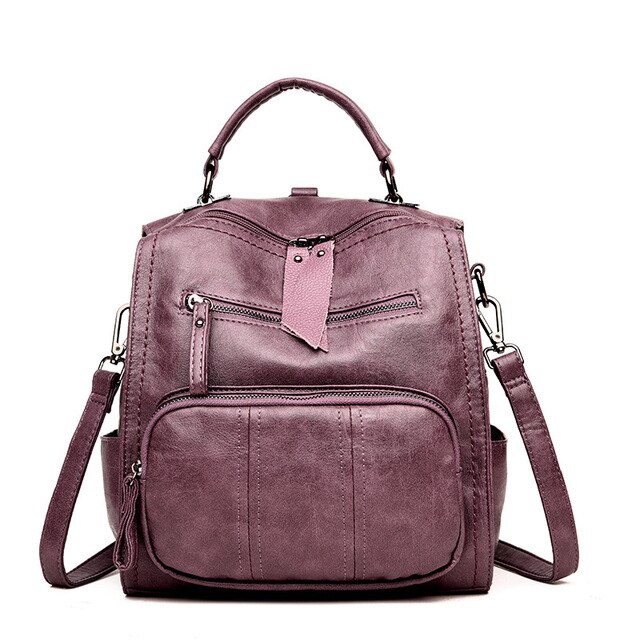 Mochila feminina de couro vintage, bolsa de ombro para viagem, para meninas feminina: purple