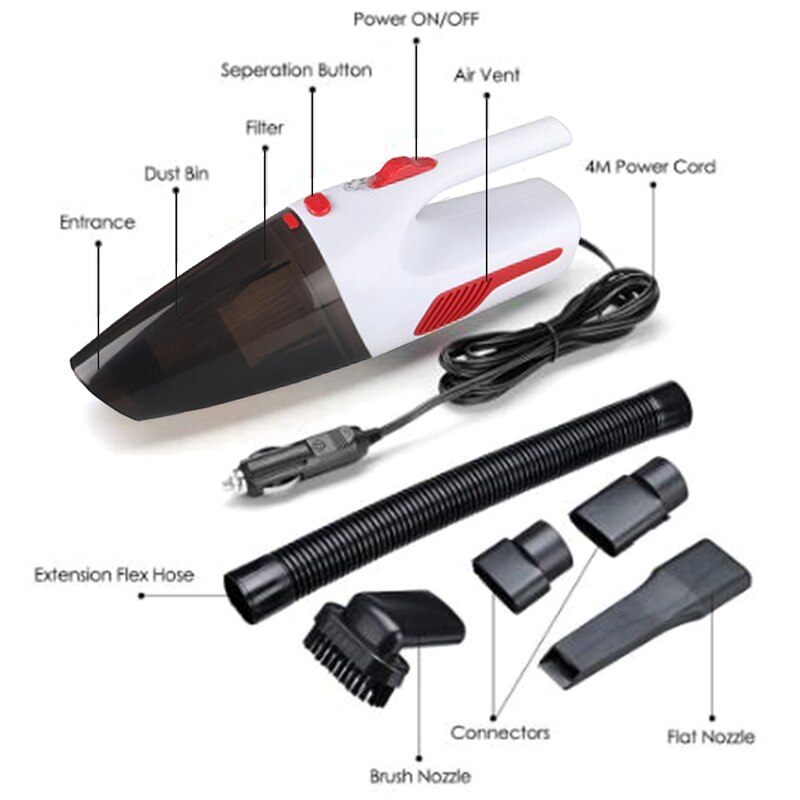 Portable Handheld Plug Suction Wet/Dry Vacuum Cleaner for Car Home 120W 12V