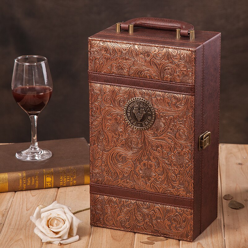 PU Leer hoogwaardige Wijn Dubbele Box 750 ml 2 Flessen Pakket Leer Wijn Geschenkdoos Effen Top- grade Commerciële Verpakking