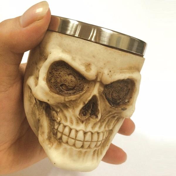 Retro 3D Stainless Steel Skull Cup Novelty Skull Head Vodka Mug Coffee Drinking Cup Drinkware: Light Yellow