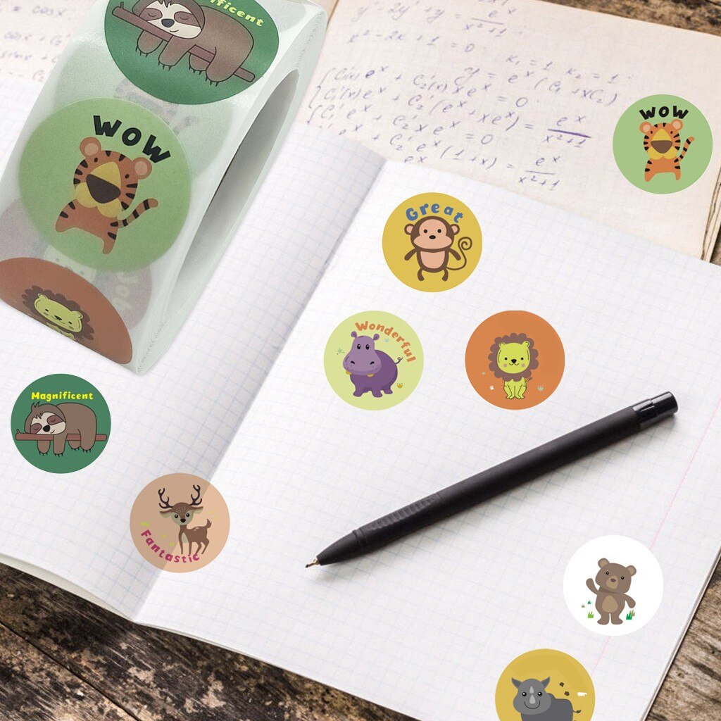 1000pcs/Roll Reward Stickers Encouragement Sticker Roll for Kids Motivational Stickers with Cute Animals for Students Teachers