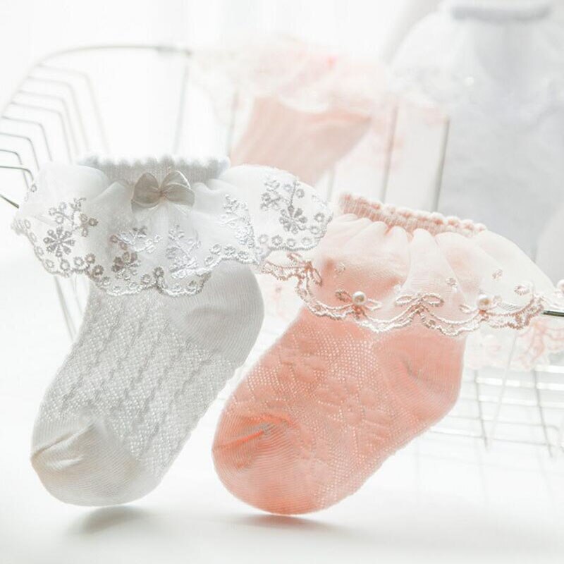 Lace Summer Baby Girl Socks Princess Cotton Ruffles Ankle Length Baby Calcetines Pink/White for 1-6 Years 1 Pair