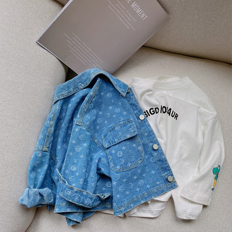 Chaquetas de otoño para niños y niñas, abrigos para bebés de tela vaquera azul de manga larga, chaquetas casuales para niños, ropa para niños E2151,
