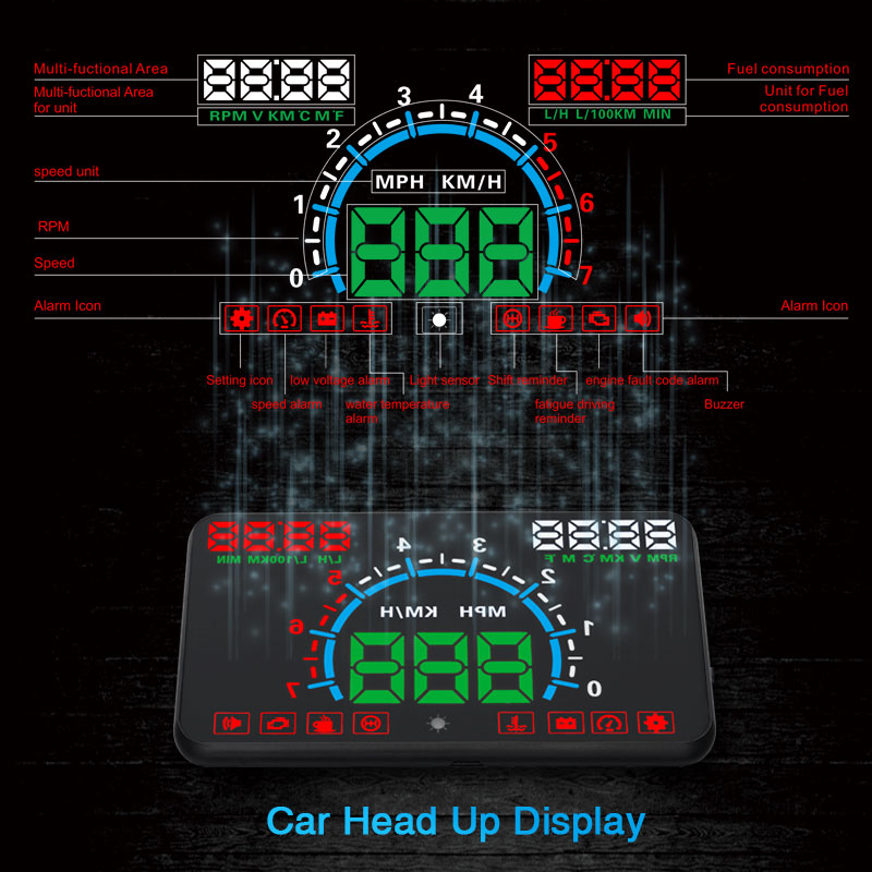 Xysing-projecteur de pare-brise pour voiture de 5.8 pouces, affichage tête haute, OBD2, avertissement d'accélération, compteur de vitesse, carburant MPH