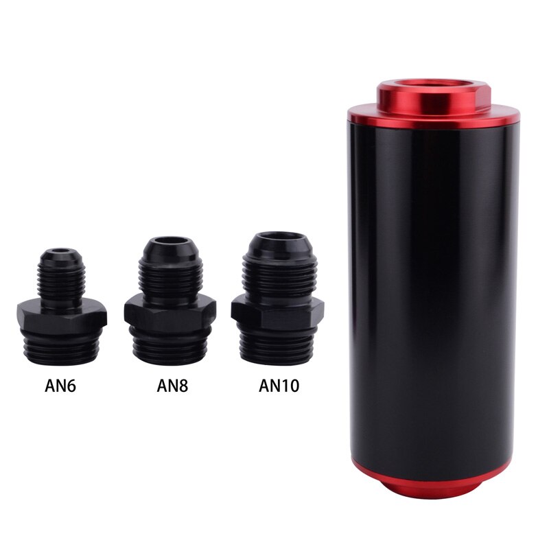evil energy 100Micron Steel Element Fuel Oil Filter High Flow Billet Aluminum Inline Fuel Petrol Filter AN10 AN8 AN6 Fitting