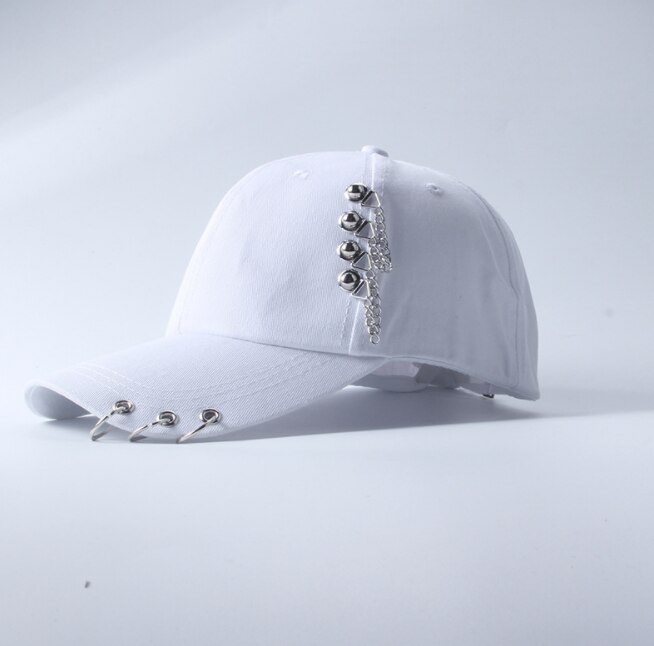 Adjustable Baseball Hat with Ring Outdoor Sports Sun Cap for Women Men Snapback Hat Chain Punk Hat Summer: 6