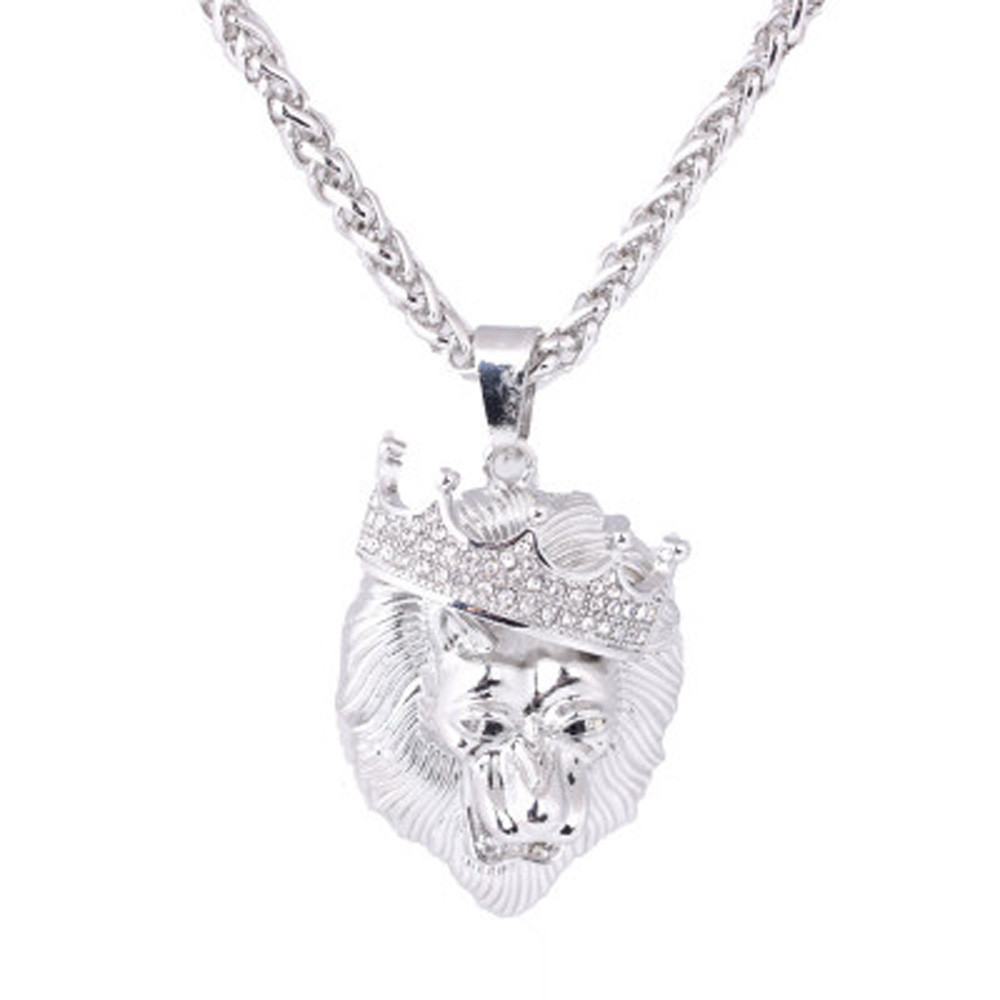 Necklace Mens Jewelry Full Iced Out Rhinestone Lion Tag Pendant Cuban Chain Hip Hop Necklace Snake Chain