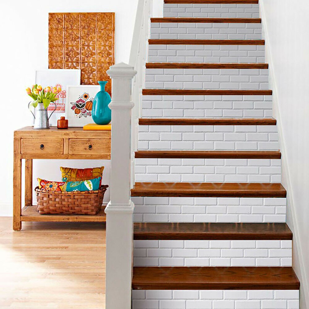 6 stk trappeklister 3d fliser væg mursten mønster trappe stige trappe klistermærker aftagelig vandtæt trappe mærkat hjem dekoration