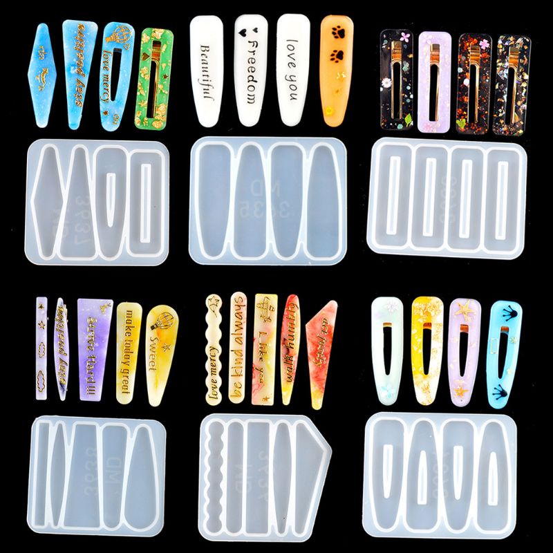 10 pièces résine moules bricolage épingle à cheveux coulée moule ensemble Barrettes Silicone moules fabrication de bijoux résine époxy acrylique pince à cheveux moule Kit