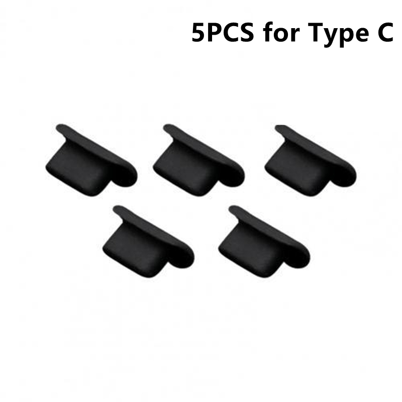 10Pcs Silicone Telefoon Stof Plug Poort Opladen Rubberen Pluggen Stofdicht Cover Cap Voor Iphone 13 12 Pro Max Samsung xiaomi Google Lg: 5 Black for Type C