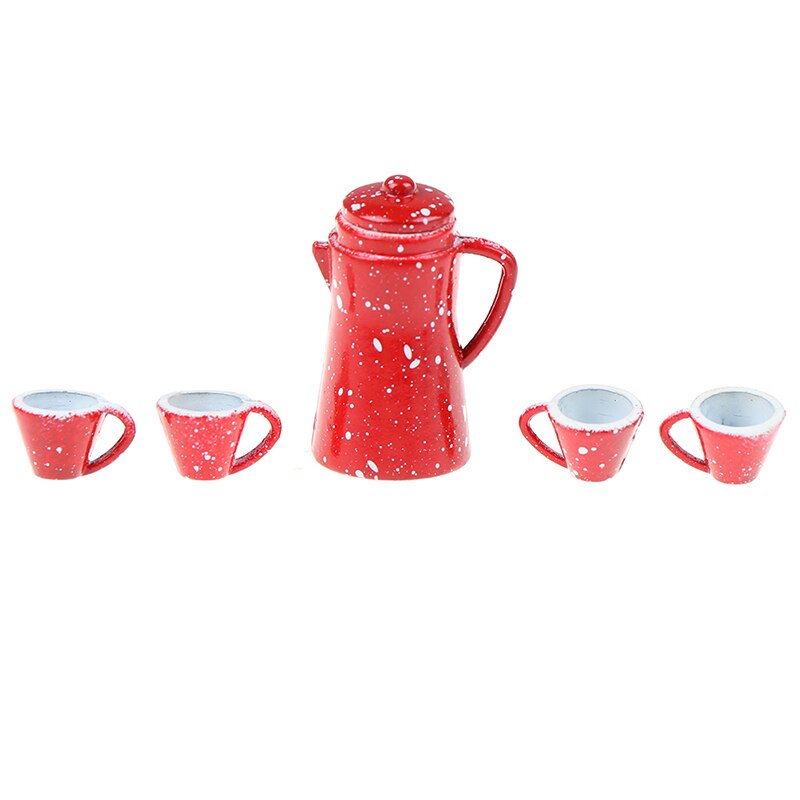 5Pcs 1/12 dollhouse miniature dining ware porcelain tea set dish cup set toy: Red