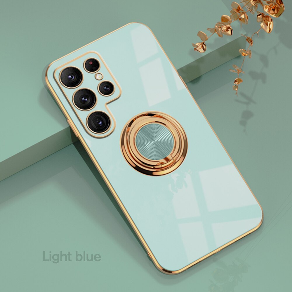 Luxury Plating Protector Case For Samsung Galaxy S22 Ultra S22Ultra S22Plus S 22 Car Magnetic Stand Shockproof Back Cover Coque: For S22 / Light Grren 5