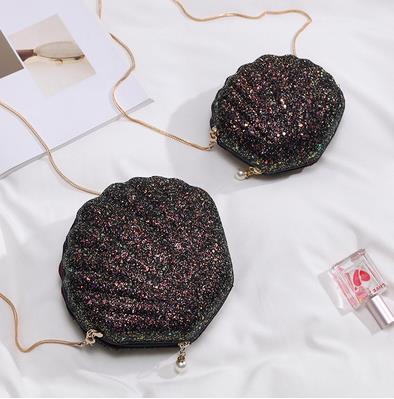 Pailletten Dazzling Shell Vorm Party Ladies Mini Purse Chain Crossbody Messenger Bag Handtas Schoudertas Vrouwelijke Bolsa: Black / 15X6X13
